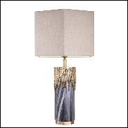 Lampe de table en marbre gris et en laiton avec finition vintage avec abats-jour en lins 24-Miller