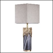 Lampe de table en marbre gris et en laiton avec finition vintage avec abats-jour en lins 24-Miller