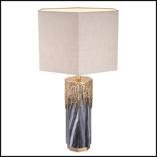Table Lamp in grey marble and  vintage brass finish with linen mix shade 24-Miller