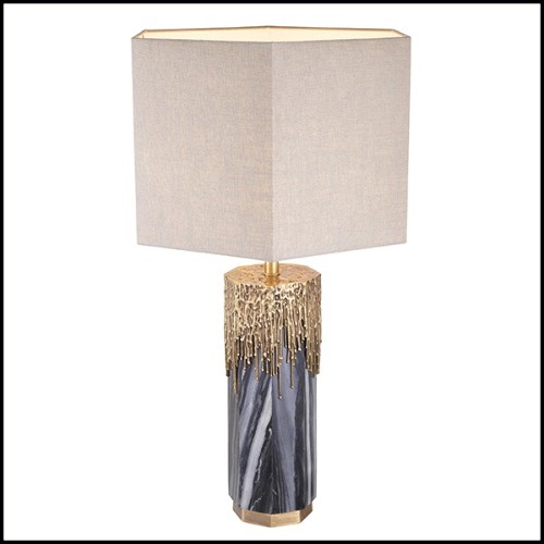 Lampe de table en marbre gris et en laiton avec finition vintage avec abats-jour en lins 24-Miller
