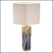 Table Lamp in grey marble and  vintage brass finish with linen mix shade 24-Miller