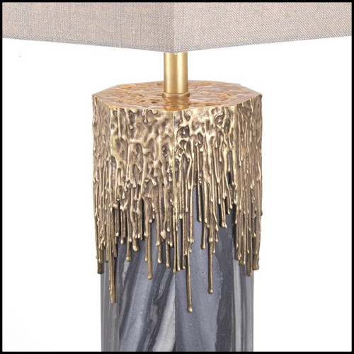 Lampe de table en marbre gris et en laiton avec finition vintage avec abats-jour en lins 24-Miller