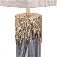 Lampe de table en marbre gris et en laiton avec finition vintage avec abats-jour en lins 24-Miller