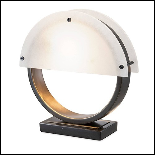 Table Lamp with structure in albaster and bronze highlight finish with black marble base 24-Essence