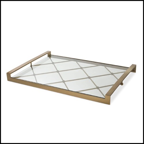 Tray in staineless steel structure and brushed brass finish and clear glass 24-Goa