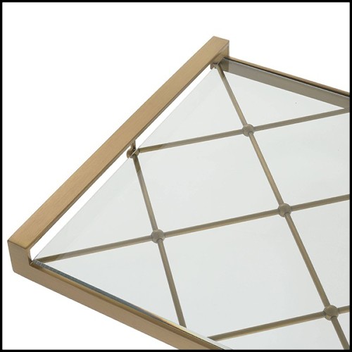 Tray in staineless steel structure and brushed brass finish and clear glass 24-Goa