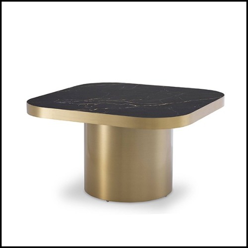 Table basse en acier inoxydable finition laiton brossé avec plateau en céramique 24-Proximity