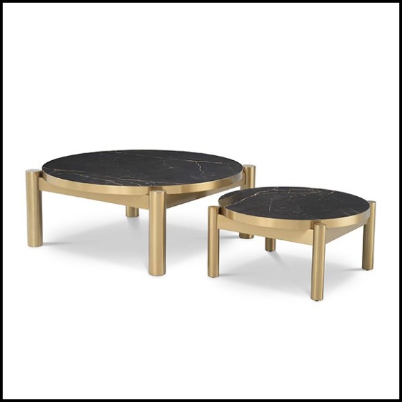 Table basse set de 2 en acier inoxydable finition laiton brossé avec plateaux céramique 24-Quest