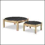 Set of 2 Coffee table in stainless steel brushed brass finish with ceramic top 24-Quest