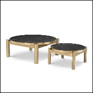 Table basse set de 2 en acier inoxydable finition laiton brossé avec plateaux céramique 24-Quest