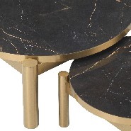 Table basse set de 2 en acier inoxydable finition laiton brossé avec plateaux céramique 24-Quest