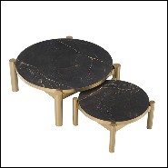 Table basse set de 2 en acier inoxydable finition laiton brossé avec plateaux céramique 24-Quest