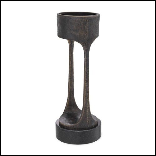 Bougeoir en laiton finition bronze highlight avec base en granite noir 24-Bologna L