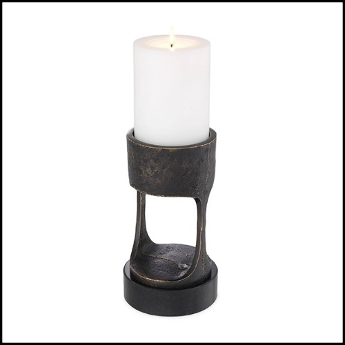 Candle Holder  in brass bronze highlight finish with black granite base 24-Bologna s