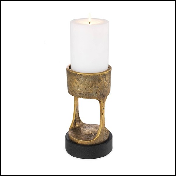 Candle Holder in vintage brass finish with black granite base 24-Bologna s