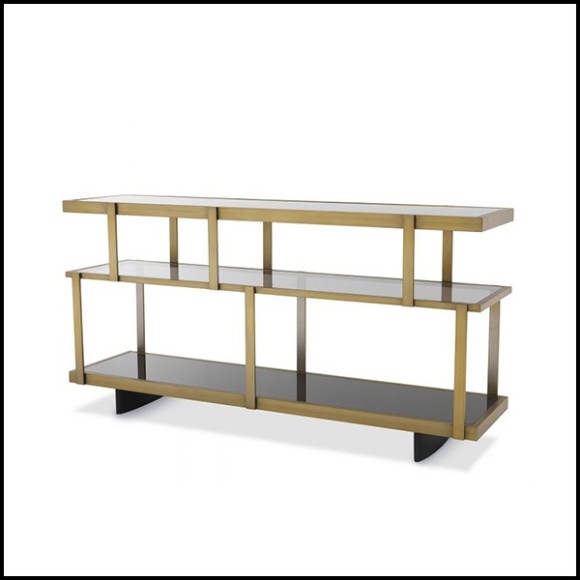 Commode en acier inoxydable polie finition laiton brossé et verre fumée 24-Nesto