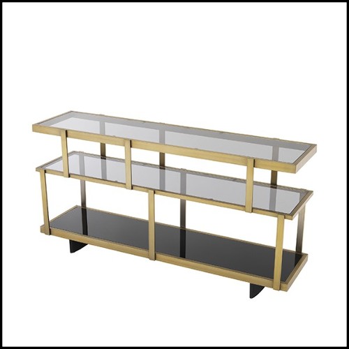 Commode en acier inoxydable polie finition laiton brossé et verre fumée 24-Nesto