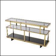 Commode en acier inoxydable polie finition laiton brossé et verre fumée 24-Nesto