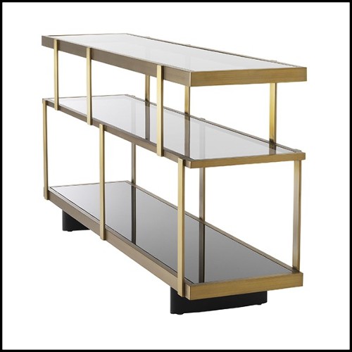 Commode en acier inoxydable polie finition laiton brossé et verre fumée 24-Nesto