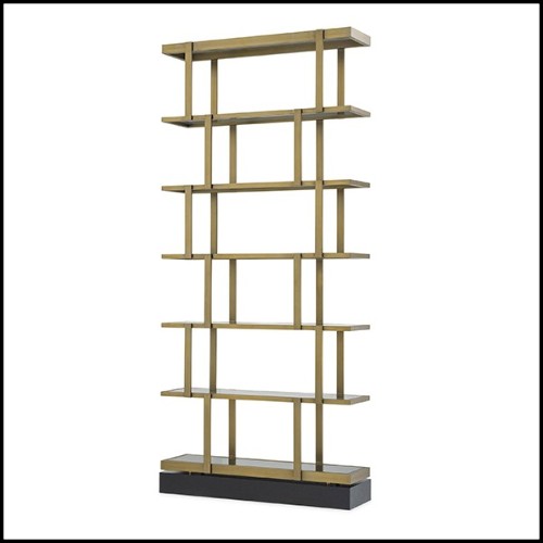 Cabinet in stainless steel brushed brass finish with solid wood base 24-Nesto