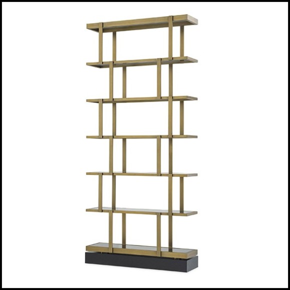 Etagère en acier inoxydable finition laiton poli avec base en bois massif 24-Nesto