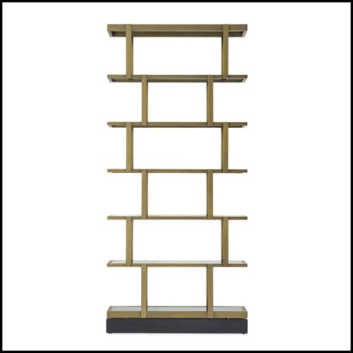 Etagère en acier inoxydable finition laiton poli avec base en bois massif 24-Nesto