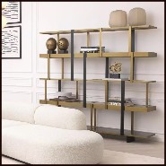 Bibliothèque finition laiton brossé et étagères en verre fumée 24-Mercure