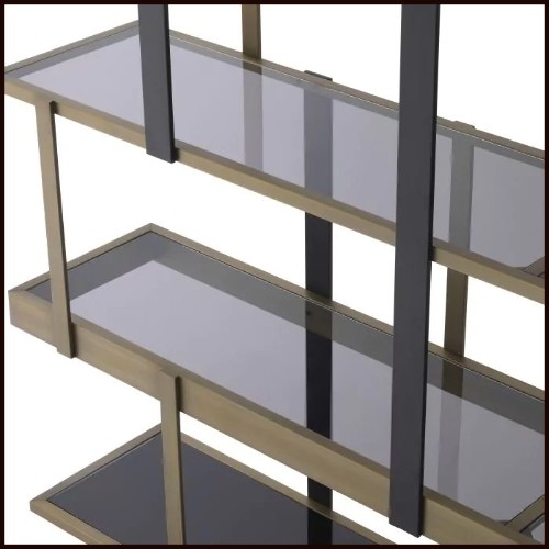 Bibliothèque finition laiton brossé et étagères en verre fumée 24-Mercure