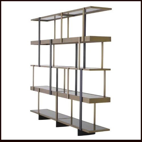 Cabinet in brushed brass finish and smoked glass shelves 24-Mercure
