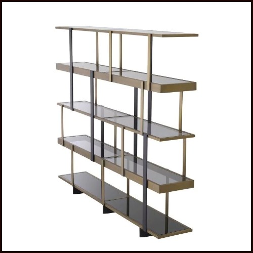 Cabinet in brushed brass finish and smoked glass shelves 24-Mercure