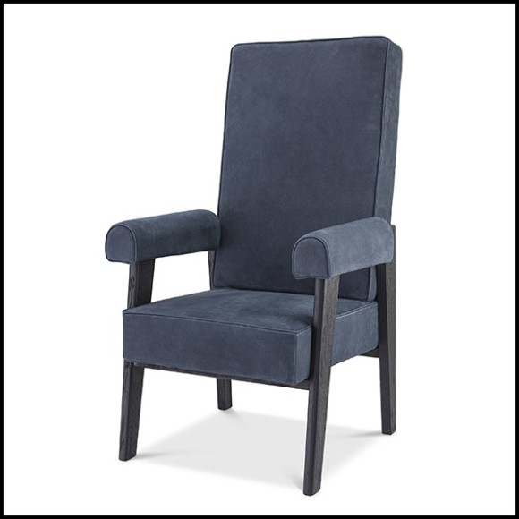 Chair in beech wood upholstered with blue nubuck 24-Milo