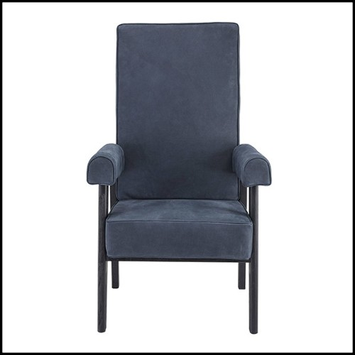 Chair in beech wood upholstered with blue nubuck 24-Milo