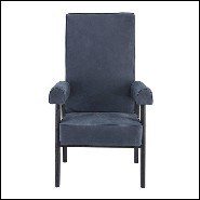 Chair in beech wood upholstered with blue nubuck 24-Milo