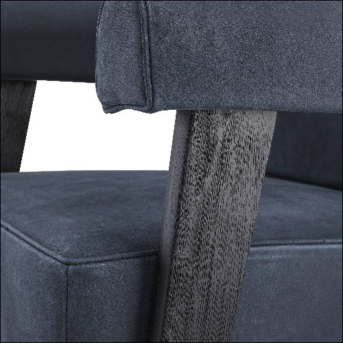Chair in beech wood upholstered with blue nubuck 24-Milo