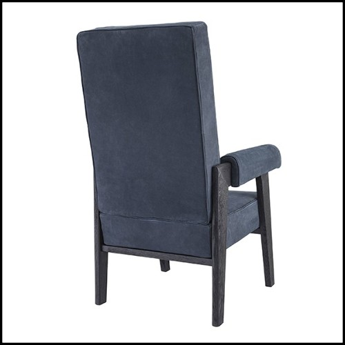 Chair in beech wood upholstered with blue nubuck 24-Milo
