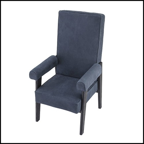Chair in beech wood upholstered with blue nubuck 24-Milo