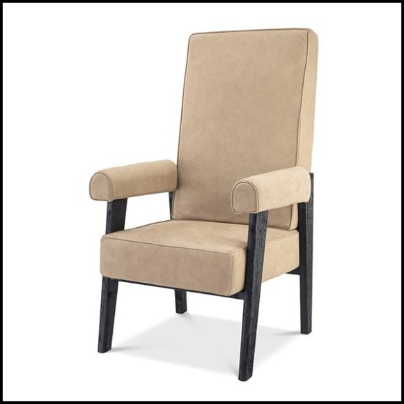 Chair in black oak upholstered with beige nubuck 24-Milo High