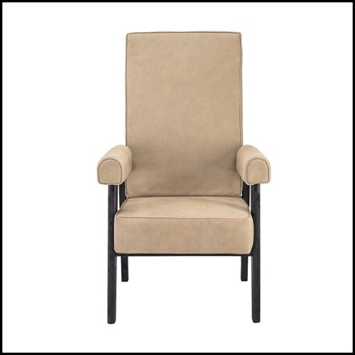 Chair in black oak upholstered with beige nubuck 24-Milo High