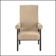 Chair in black oak upholstered with beige nubuck 24-Milo High