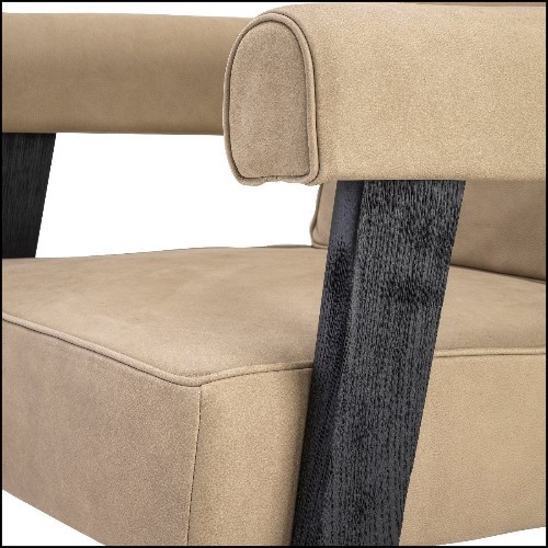 Chair in black oak upholstered with beige nubuck 24-Milo High