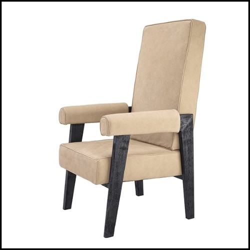 Chair in black oak upholstered with beige nubuck 24-Milo High