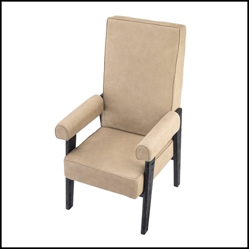 Chair in black oak upholstered with beige nubuck 24-Milo High