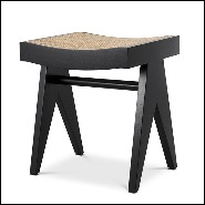 Stool in solid wood classic black finish with handwoven rattan cane seat 24-Arnaud