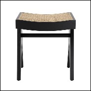 Stool in solid wood classic black finish with handwoven rattan cane seat 24-Arnaud