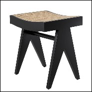 Stool in solid wood classic black finish with handwoven rattan cane seat 24-Arnaud