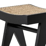 Stool in solid wood classic black finish with handwoven rattan cane seat 24-Arnaud