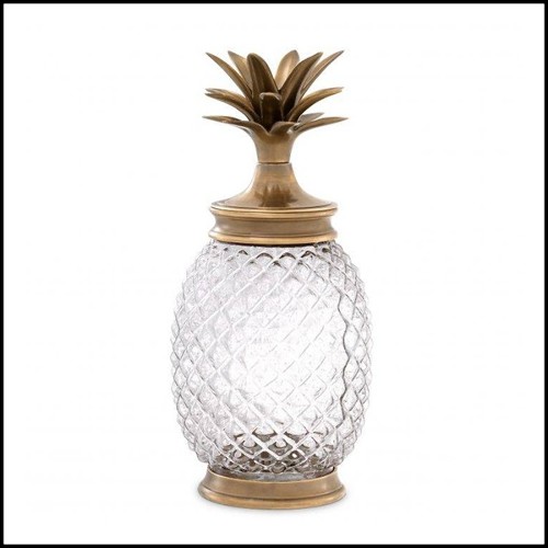 Vase en verre claire avec base et couvert en finition laiton vintage 24-Hayworth