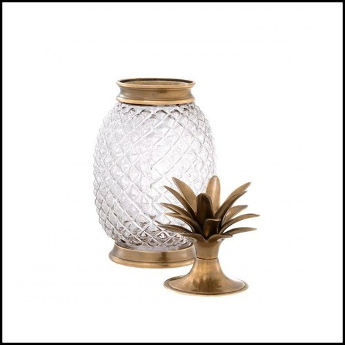 Jar in clear glass with base and top in vintage brass finish 24-Hayworth