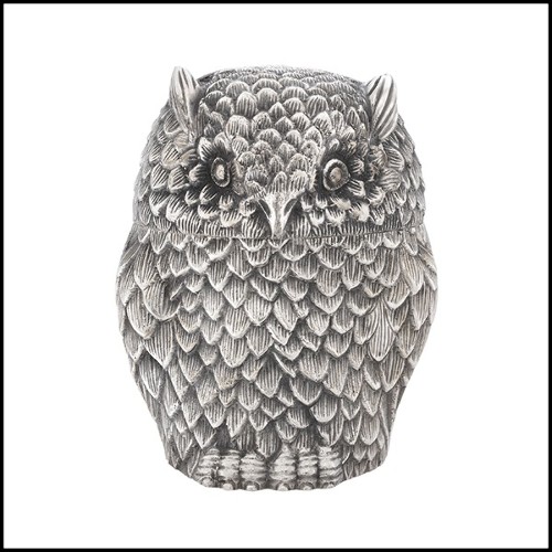Boîte en laiton finition plaqué argent antique 24-Owl