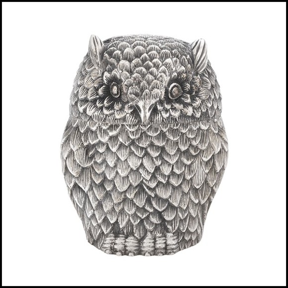 Box in brass with vintage silver plated finish 24-Owl